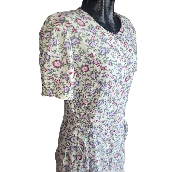 Vintage 90's Floral Print Short Sleeve Button Front Summer Dress - Picture 4 of 7